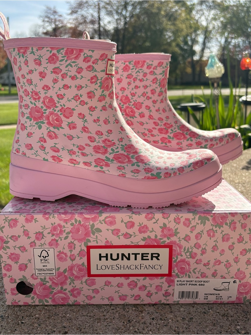 Hunter x LoveShackFancy Light Pink Floral Short Rain Boots